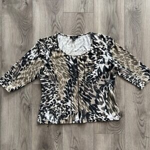 Women's Leopard Print 3/4 Sleeve Scoop Neck Top Size M Animal Print Y2K